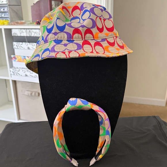 Coach Accessories - Coach Colorful Logo Print Bucket Hat and Headband Set